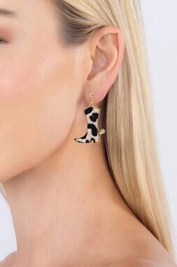 New Cowgirl Boot and Spur Drop  Earrings Faux Fur Rodeo Festival Eye Candy LA